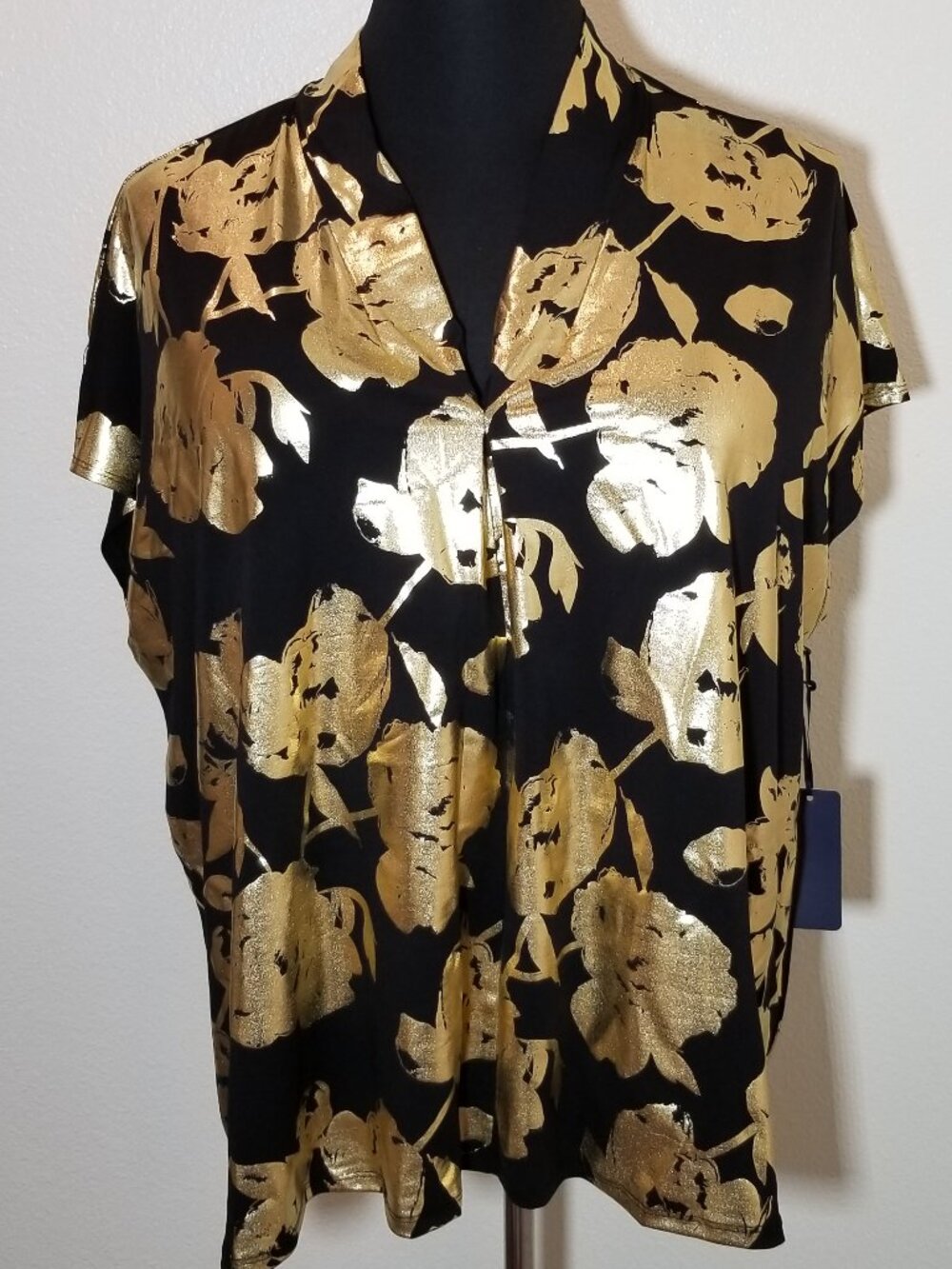 Rachel Roy Womens 1X Blouse Black Gold Floral Business Party Retro City NWT
